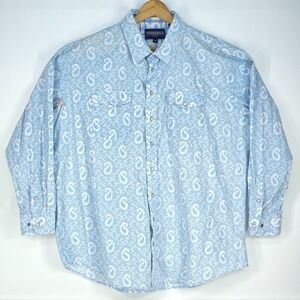 Panhandle Select Western Shirt Mens XXL Blue Paisley Long Sleeve Pearl Snap Flaw